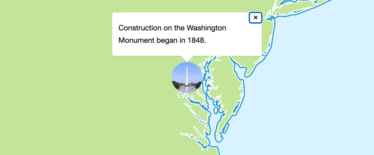 Attach a popup to a marker and display it on click.