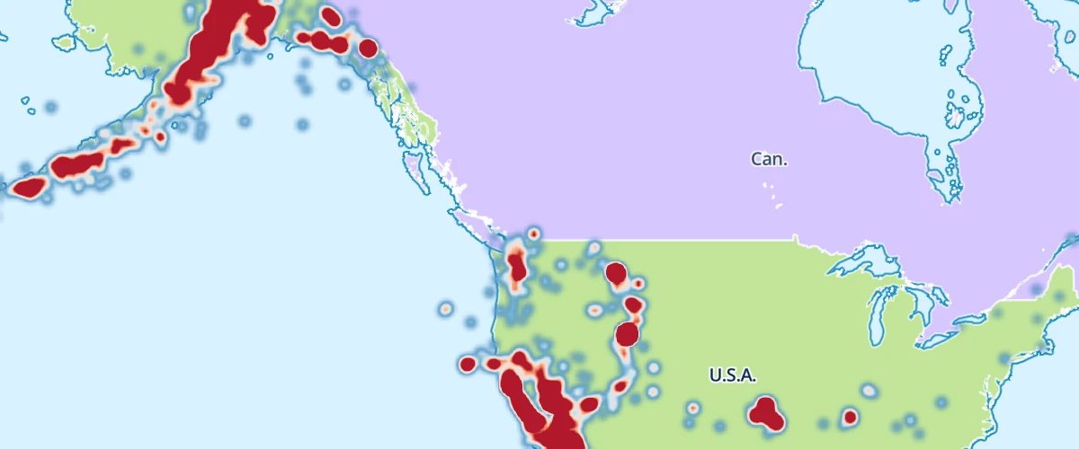 Visualize earthquake frequency by location using a heatmap layer.