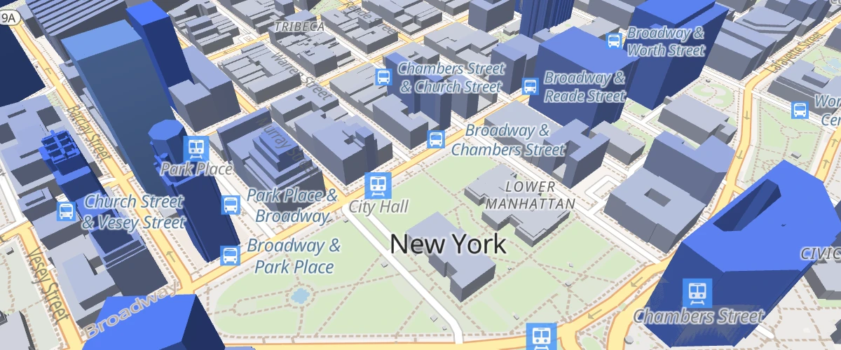 Use extrusions to display buildings' height in 3D.