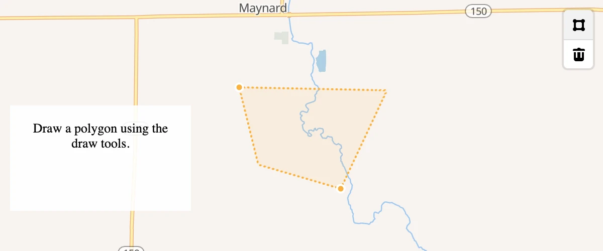 Use mapbox-gl-draw to draw a polygon and Turf.js to calculate its area in square meters.