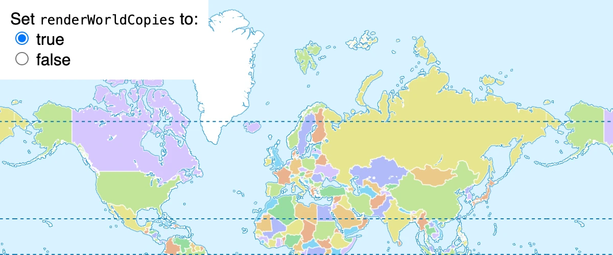 Toggle between rendering a single world and multiple copies of the world using setRenderWorldCopies.